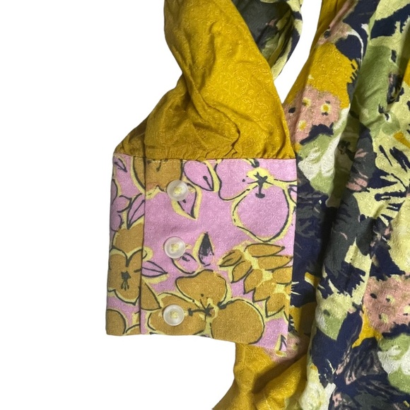 NWOT Free People Yellow Floral Brunch A ButtonUp Mini Dress/Blouse S - Picture 9 of 16